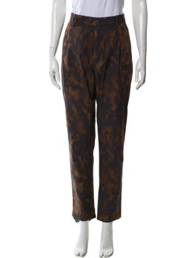 Pre-owned Dries Van Noten Animal Print Straight Leg Pants In Brown