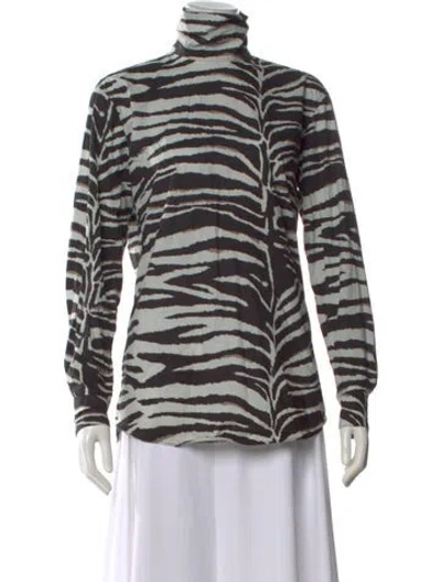 Pre-owned Dries Van Noten Animal Print Turtleneck Top In Black