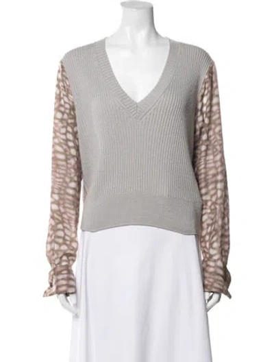 Pre-owned Dries Van Noten Animal Print V-neck Sweater In Gray