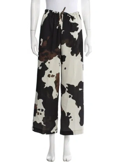 Pre-owned Dries Van Noten Animal Print Wide Leg Pants In Black