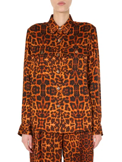 Dries Van Noten Animal Printed Caffy Shirt In Transparent