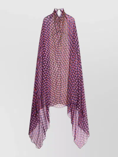 Dries Van Noten Ankle Length Cape Style Halter Neck Dress In Purple