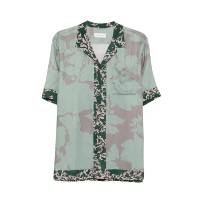 Pre-owned Dries Van Noten Archive Floral Placed Border Print Shirt 'petrol' | Multi-color | Men's Size 48