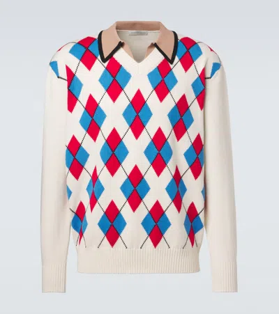 Dries Van Noten Argyle Cotton-blend Polo Sweater In Multi