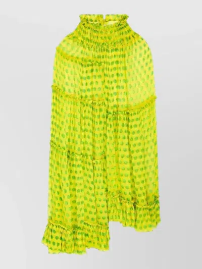 Dries Van Noten Asymmetric Cape Dress Polka Dot Layers In Green