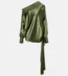 Dries Van Noten Asymmetric Draped Silk-blend Satin Top In Green