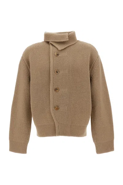 Dries Van Noten Asymmetric Heavy Ribbed-knit Wool Cardigan In Brown