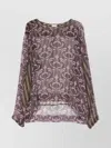 Dries Van Noten Asymmetric Hem Long Sleeve Patterned Top In Brown