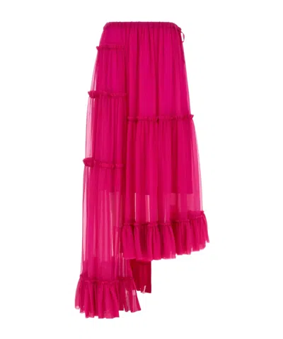 Dries Van Noten Asymmetric Hem Ruffled Skirt In Pink