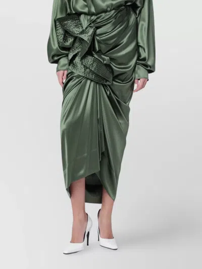 Dries Van Noten Asymmetric Midi Silk Dress With Draped Design In Green