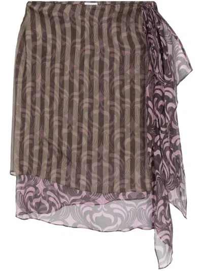 Dries Van Noten Brown & Pink Wrap Midi Skirt In Multi