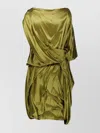 Dries Van Noten Asymmetric Neckline Draped Satin Short Sleeves