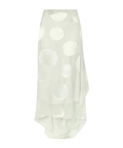 Dries Van Noten Asymmetric Polka-dot Satin-trimmed Chiffon Maxi Skirt In Green