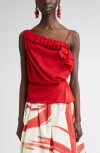 Dries Van Noten Asymmetric Ruffle Stretch Silk Wrap Top In Red