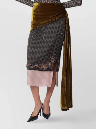 DRIES VAN NOTEN ASYMMETRIC SILK AND VELVET WRAP SKIRT