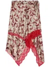 Dries Van Noten Shake Printed Lace-trim Handkerchief Silk Skirt In Red