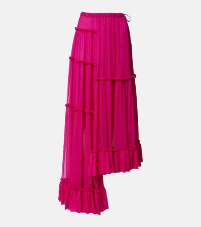 Dries Van Noten Asymmetric Silk Muslin Skirt In Pink