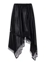 Dries Van Noten Asymmetric Lace-trimmed Silk-blend Satin Midi Skirt In Black