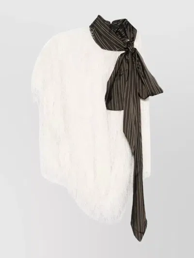 Dries Van Noten Asymmetric Sleeveless Top Fringe Detail In White