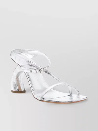 Dries Van Noten Asymmetric Strappy Sandals With Metallic Curved Heel