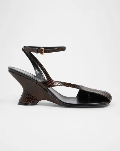 Dries Van Noten Asymmetrical Leather Wedge Sandals In Animal Print
