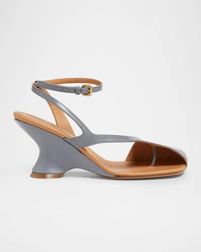 DRIES VAN NOTEN ASYMMETRICAL LEATHER WEDGE SANDALS