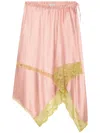 Dries Van Noten Stretch Satin Shake Skirt With Lace Trim In Pink