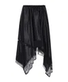 Dries Van Noten Asymmetric Lace-trimmed Silk-blend Satin Midi Skirt In Black