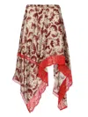 Dries Van Noten Shake Printed Lace-trim Handkerchief Silk Skirt