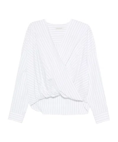 Dries Van Noten Striped V-neck Long Sleeve Wrap Top In White