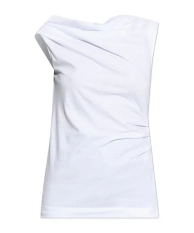 Dries Van Noten Women White Solid One Shoulder Top In Blue