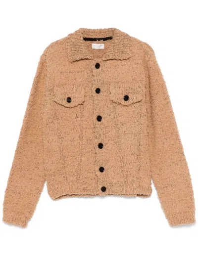 Dries Van Noten Fleece-texture Knitted Shirt Jacket In Braun
