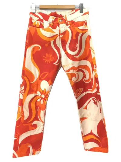 Pre-owned Dries Van Noten Aw20 Floral Pattern Denim Pants In Orange