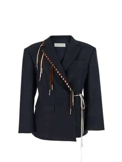 Dries Van Noten Baftan Long Sleeve Notched Lapel Jacket In Blue