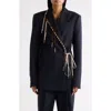 Dries Van Noten Women Blue Jacket With Classic Lapels And Lace-up Details In Wool Woman In Blue