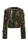 Dries Van Noten Baftanos Embellished Jacquard Jacket In Dark Green