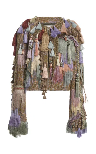 Dries Van Noten Baftanso Tassel-detailed Jacket In Khaki