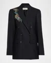 Dries Van Noten Womens Navy Bafy Crystal-embellished Double-breasted Wool Jacket In Blue