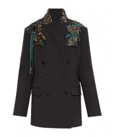 Dries Van Noten Bafya Embellished Blazer In Gray