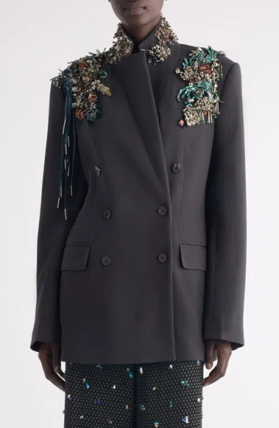 Dries Van Noten Bafya Embellished Wool Blazer In Gray