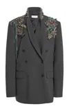 Dries Van Noten Bafya Embellished Wool Jacket In Dark Grey