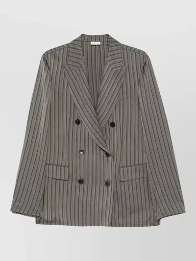 Dries Van Noten Balto Striped Double Breasted Blazer Jacket In Gray