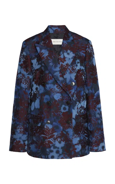 Dries Van Noten Barrysta Wool-silk Double-breasted Blazer In Blue