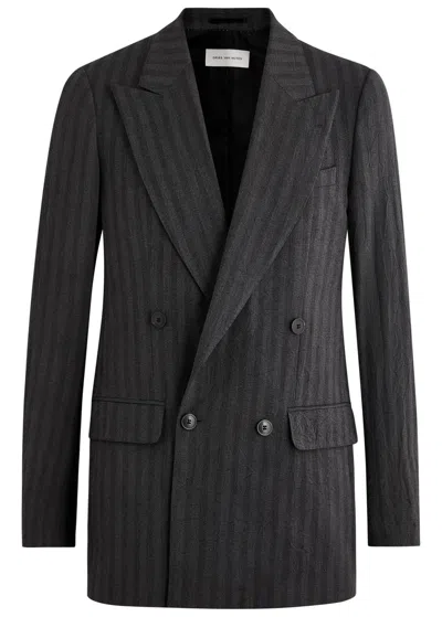 Dries Van Noten Barton Herringbone-weave Blazer In Navy