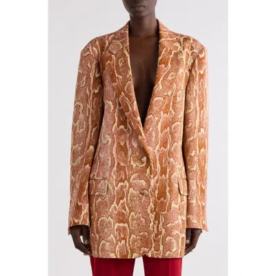 Dries Van Noten Basti Snakeskin Print Single Breasted Blazer In Brique