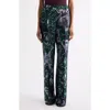 Dries Van Noten Bastis Abstract Floral Jacquard Pleated Crepe Straight Leg Pants In Green