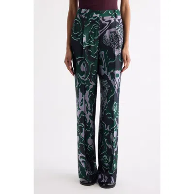 DRIES VAN NOTEN DRIES VAN NOTEN BASTIS ABSTRACT FLORAL JACQUARD PLEATED CREPE STRAIGHT LEG PANTS