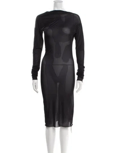 Pre-owned Dries Van Noten Bateau Neckline Midi Length Dress In Black