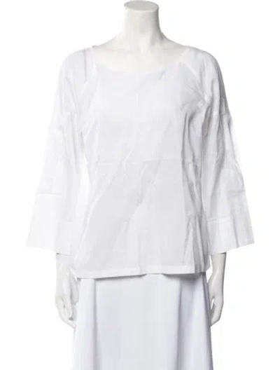 Pre-owned Dries Van Noten Bateau Neckline Three-quarter Sleeve Blouse In White
