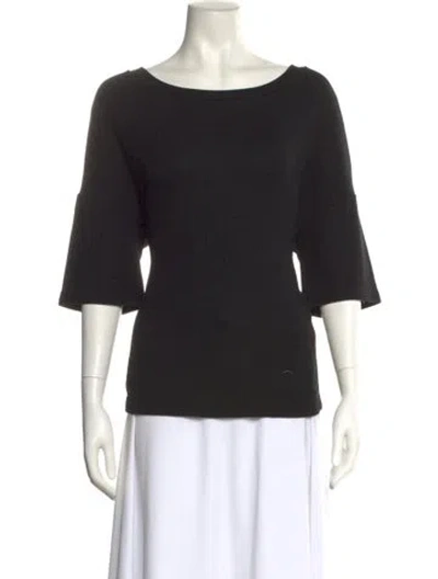 Pre-owned Dries Van Noten Bateau Neckline Three-quarter Sleeve Top In Black